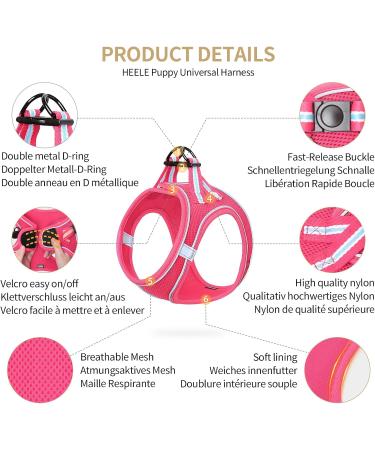 Adjustable Reflective Dog Harness for Small Dogs - Breathable Anti-Train Design Ideal for Walking & Running | Heele - Rose Red (1 Pack) - Buy Online on GoSupps.com
