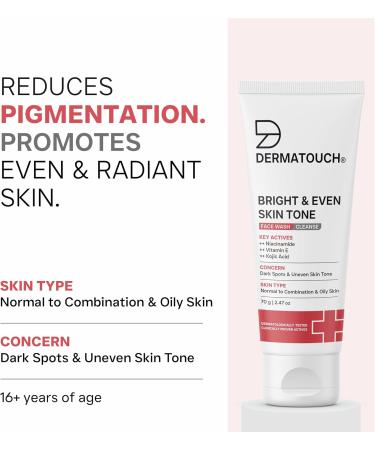 DERMATOUCH Clear and even facial cleanser with niacinamide vitamin E and kojic acid Daily Gentle Facial Cleanser for Tan Pigmentation Uneven Tone 70G - Buy Online on GoSupps.com