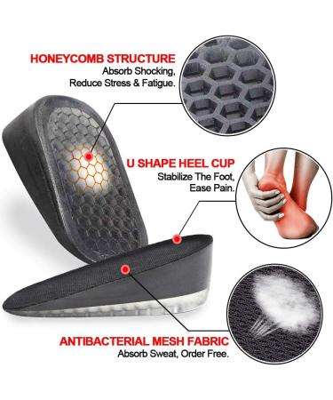 Height Increase Gel Insoles - Shock Absorption Heel Cushion Pads for Men & Women - 3.5cm Lift - Black (Large) - Buy Online on GoSupps.com