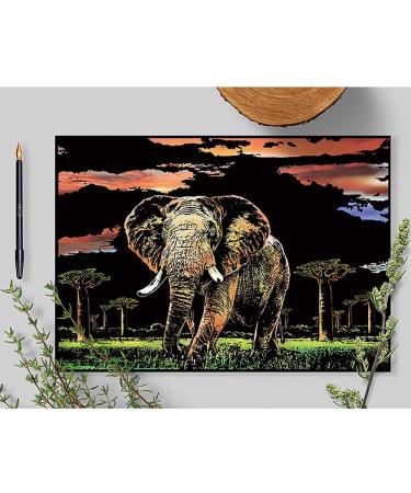 Animal Scratch Art Rainbow Painting Paper Kit - Creative Engraving Craft Set for Kids & Adults - Elephant Design - Includes 3 Tools - 16'' x 11.2 - Buy Online on GoSupps.com