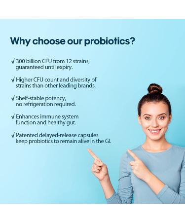 300 Billion CFU Probiotics for Women and Men | 12 Strains Probiotics with Organic Prebiotics | Digestive & Gut Health Support | Immune Boost | 60 Capsules - Buy Online on GoSupps.com