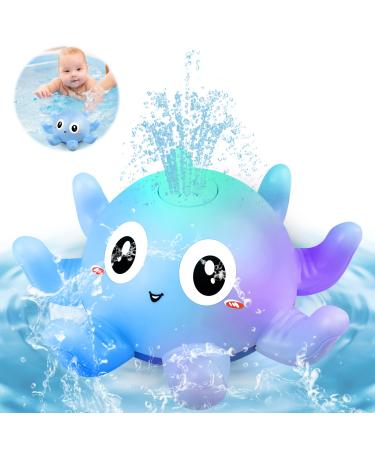 Baby Bath Toys Octopus Bathly Toy Light Up Baby Toys Bath Tub Toys for 3 year old Girls Boys Automatic Induction Spray Water Toy Gifts for Kids Toddler Blue