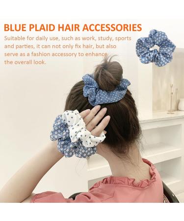 5 Pieces Of Hair Ties 3 Pieces Of Hair Clips Women'S Hair Ties Plaid And Polka Dot Hair Ties Blue Plaid Hair Accessories Ponytail Hair Accessories Fluffy And Cute Hair Ties - Buy Online on GoSupps.com