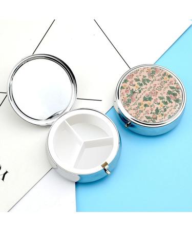 Round Flower Pattern Pill Box - 3 Compartment Decorative Metal Organizer for Medicine - Portable Pocket Pill Case - Buy Online on GoSupps.com