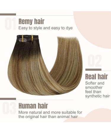 FSHINE 50cm Balayage Clip-In Hair Extensions - Medium Brown & Platinum Blonde Real Hair (120g 7 Pieces) for Women - Buy Online on GoSupps.com