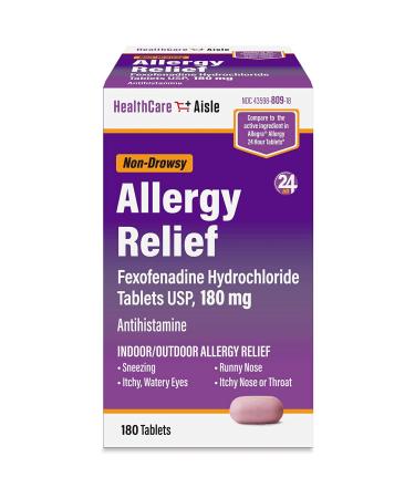 HealthCareAisle Allergy Relief - Fexofenadine Hydrochloride Tablets USP, 180 mg  180 Tablets  Allergy Medication, Non-Drowsy 24-Hour Allergy Relief 180 Count (Pack of 1) 180mg