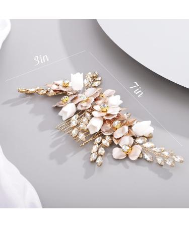 Chargances Wedding Gold Crystal Flower Hair Comb for Women Bridal Rhinesrone Hair Side Comb Fashion Flower Hair Vine Comb Rhinesotne Bride Wedding Prom Flower Girl Hair Accessories (Gold) - Buy Online on GoSupps.com