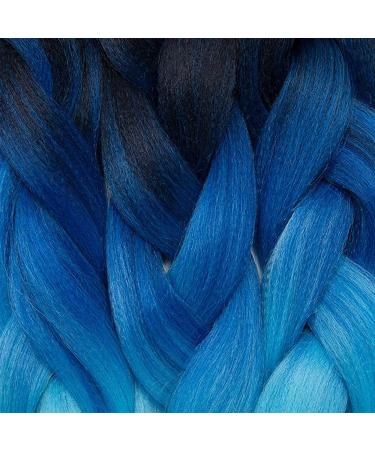 SEGO 5 Packs 24 Afro Braid Hair Extensions - Crochet Synthetic Hair in Black Dark Blue & Light Blue | International Shipping - Buy Online on GoSupps.com