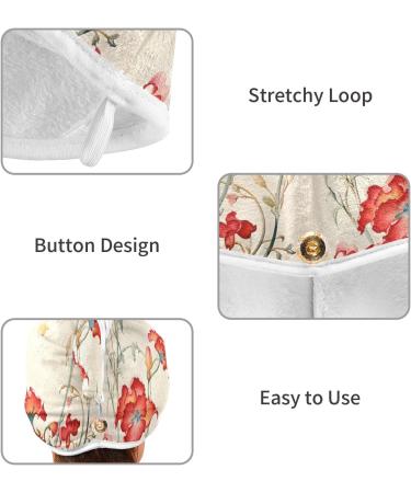 Red Wildflowers Hair Towel 2 Pack - Super Absorbent Quick Dry Hair Turbans for Women & Girls | Ideal for Fast Hair Drying & Stylish Wraps - Buy Online on GoSupps.com