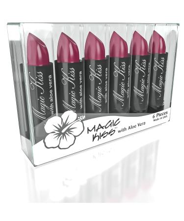 Magic Kiss Lipstick Set Aloe Vera Color Changing 6 Pack MADE IN USA (Purple)