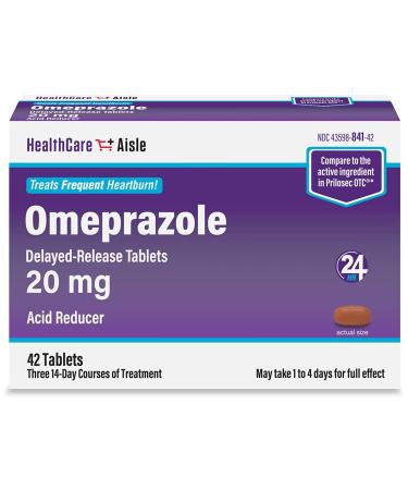 HealthCareAisle Omeprazole 20 mg – 42 Delayed-Release Tablets – Acid Reducer, Treats Frequent Heartburn 14 Count (Pack of 3)