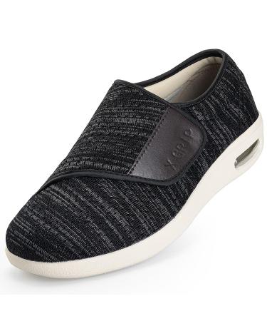 NAIKOYO Men's Wide Width Diabetic Shoes Adjustable Closure for Arthritis Swollen Edema Plantar Fasciitis Swollen Feet Walking Shoes 12 Wide Black Grey