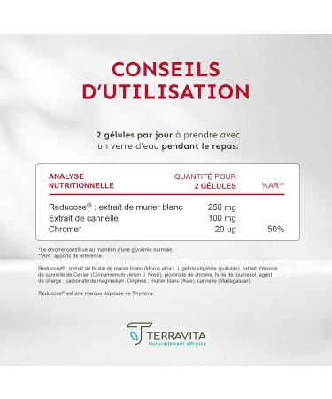 Glycemia Complex | CHROME + Reducose Patented Active + Cinnamon | Helps Maintain Normal Blood Glucose | Reduces Carbohydrate Assimilation by 40% | 60 Vegan Capsules | Made in France Terravita - Buy Online on GoSupps.com