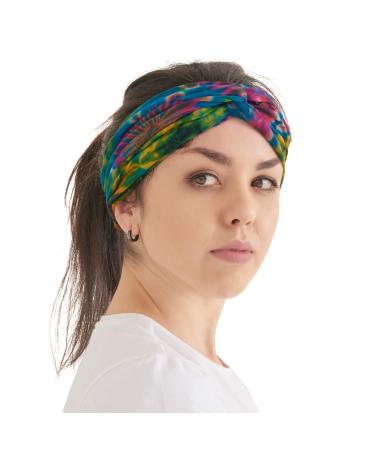 CHARM Womens Tie-Dye Head Wrap - Fashion Turban Headband Hippy Yoga Hairband Twist Knot Festival Hair Band A