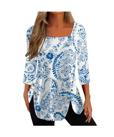 tsaChick Womens Sweatshirts UK Women's T-Shirts Side Button Tops Ladies Long Sleeve Square Neck Shirts Solid Fitted Pull On Black Hoodies Women S-XXL WYB47 Blue 102 L