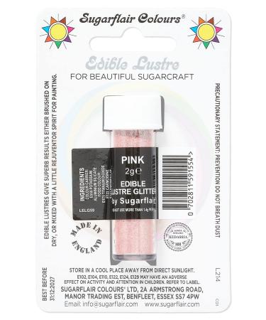 Sugarflair Pink Edible Lustre Glitter Add a Lustrous Shine to Cakes or Decorations. Brush On or Add Rejuvenator to Create Eye-Catching Edible Paint - 2g