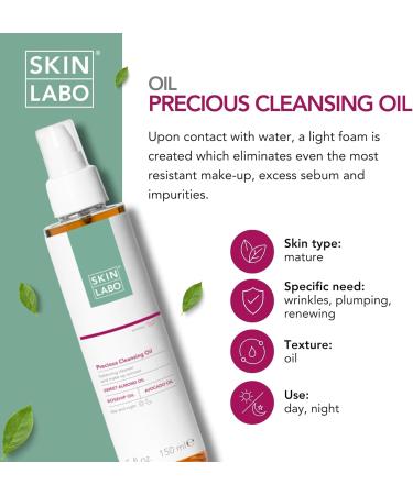 SkinLabo - Precious Cleansing Oil Balancing Cleanser and Make-up Remover Removes Stubborn Make-up with Sweet Almond Oil and Avocado Oil - 150 ml - Buy Online on GoSupps.com