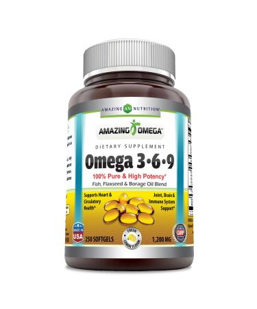 Amazing Omega 3.6.9 1200 mg, Softgels * Unique Formula Combining Flaxseed Oil 400 mg, Fish Oil 400 mg and Borage Oil 400 mg * Rich in Omega-3, 6 and 9 Fatty Acids * (250 Count) (Lemon Flavor)