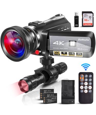 Camcorders Video Camera 4k, Wifi Full Spectrum Camcorder, Ultra Infrared Night Vision Paranormal Investigation Camera with 60fps 30MP 30X Digital Zoom-Ghost Hunting Camera(2 Batteries, 32GB SD card)