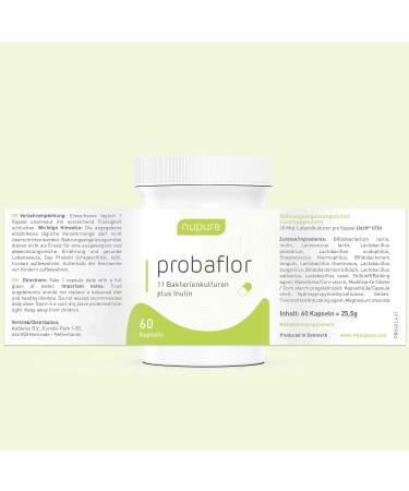 Nupure Probaflor - 60 Vegan Capsules with 20 Billion Probiotics & Inulin for Gut Health - Buy Online on GoSupps.com