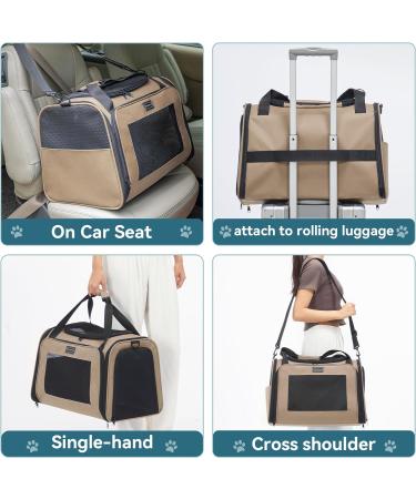 Petsfit TransportBox for Cats & Dogs | Foldable Carrying Bag - Portable Travel Bag with Shoulder Strap & Expandable Bed Inlay - Large - Khaki - Buy Online on GoSupps.com