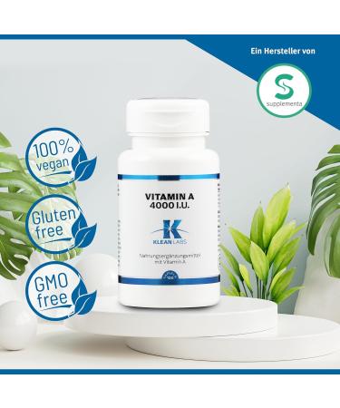 Klean Labs Vitamin A 4000 I.E. - 100 Vegan Capsules | Non-GMO Gluten-Free No Additives | Supports Healthy Eyesight & Mucous Membranes - Buy Online on GoSupps.com