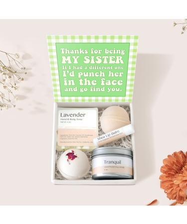 Dear Ava Spa Gifts for Women - Organic Self Care luxury Anti Stress Relaxing Bath and Body Kit Set Basket Box for Her with Heartfelt Card - Funny Gift for Sister