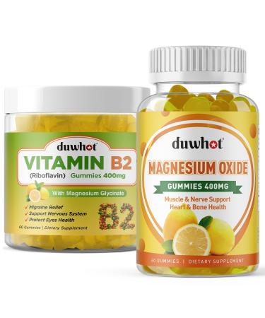 Migraine Relief - Vitamin B2 Gummies (Riboflavin) 400mg & Magnesium Oxide Gummies 400mg Headache Relief & Nervous System Support