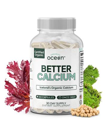 Organics Ocean Better Calcium - Organic Red Algae Calcium with Vitamin D3 and K2 Supplements - Supports Bone Structure Joint Comfort & Encourages Healthy Aging - Plant-Based Non-GMO - 1 Pack 60 Count (Pack of 1)