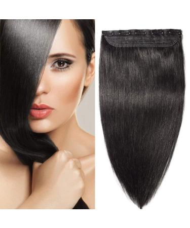Elailite Clip in Extensions Human Hair 3/4 Full Head Hair Extension 1 Part 5 Clips Straight 45cm 90g #1B Natural Black