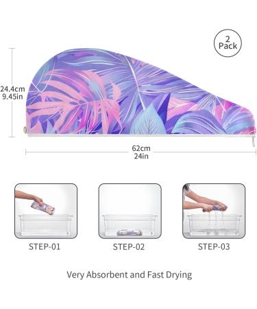 Buy Tropical Plants Flowers Hair Towels - Super Absorbent 2 Pack for Quick Drying | Hair Turbans with Button Wrap for Women & Girls - International Shipping Available - Buy Online on GoSupps.com