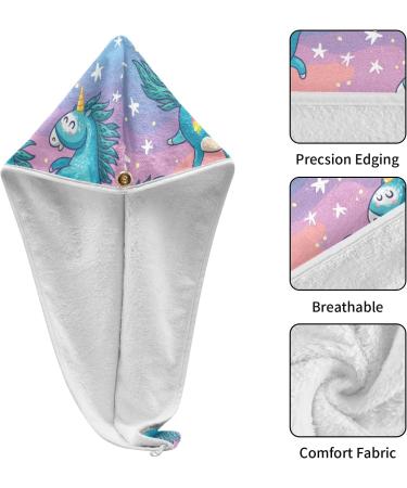 Unicorns Flying in Rainbow Sky Hair Drying Towels - Microfiber Hair Turbans for Curly Hair | 2 Pack for Women - Buy Online on GoSupps.com