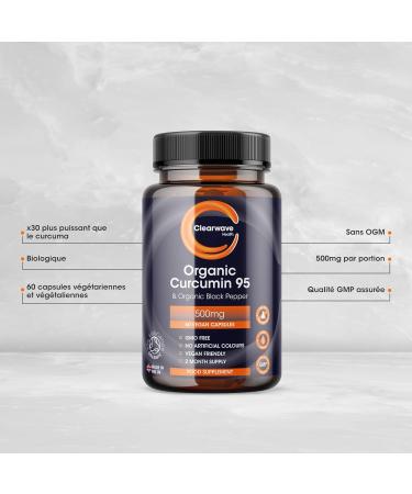 Curcumine biologique 95 au poivre noir - contenant UNIQUEMENT de la curcumine biologique (le composant actif du curcuma) - 500mg de curcumine - 60 Capsules - Buy Online on GoSupps.com