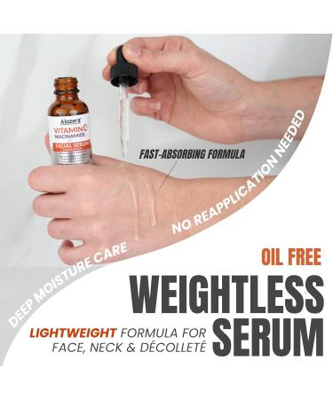 Alozera Vitamin C Facial Serum with Niacinamide & Ferulic Acid Anti-Aging Serum for Visible Brightening Glowing & Radiant Skin Concentrated Gentle & Effective Day & Night - Buy Online on GoSupps.com