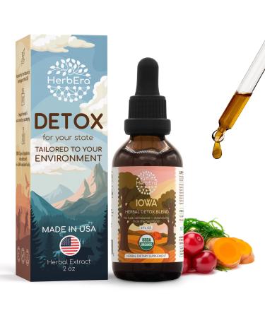 HerbEra Iowa Herbal Detox Blend - USDA Organic Extract Made in USA | Immune & Liver Support Liquid Drops | Dandelion Root Milk Thistle Schisandra Turmeric Chaparral | 2 fl oz