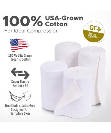 GT Soft Organic USA Cotton Elastic Bandage Set | Latex-Free White | 4 & 3 Wraps | Washable Reusable | Single Hook & Loop Closure - Buy Online on GoSupps.com