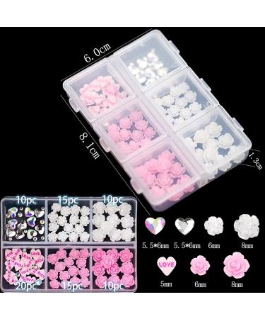 RUNRAYAY Pink 3D Flowers Nail Charms and Diamonds for Acrylic Nails - Heart Rhinestones Nail Art Jewels for Women - DIY Nail Decorations - Buy Online on GoSupps.com