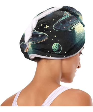 Flying Saucer Dark Cosmos Hair Towel 2 Pack - Super Absorbent Quick Dry Hair Turbans for Women & Girls - Buy Online on GoSupps.com