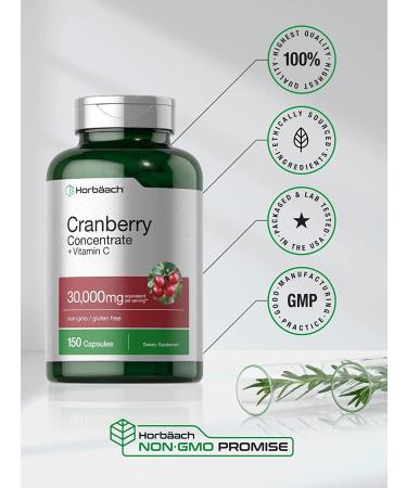 High Potency Cranberry Concentrate with Vitamin C | 30,000mg | 150 Capsules | Non-GMO & Gluten-Free | by Horbaach - Buy Online on GoSupps.com