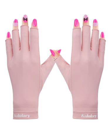 Kalolary Anti UV Gloves for Nail Lamp UPF50+ UV Protection Gloves for Manicure Nail Art Fingerless UV Shield Gloves for Women Girls Gel Manicures (Pink)