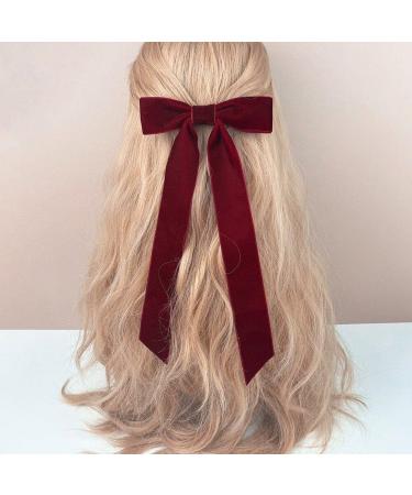 4pcs Velvet Bow Hair Clips Bow Hairpins Ponytail Holder Hair Bow Clips with Long Tail Bowknot Barrette for Kids Girls Women - Buy Online on GoSupps.com