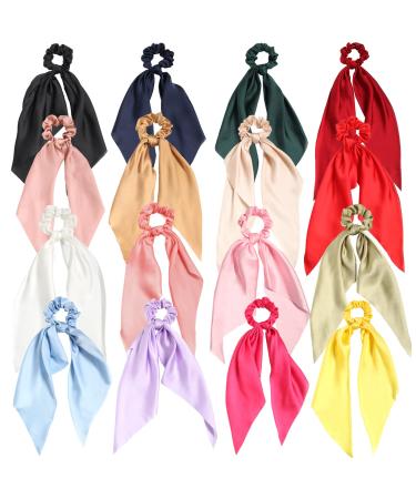 Satin Hair Scarf Scrunchies for Women Bow Hair Bobbles Elastic Hair Bands Pack of 16pcs Solid Colors - Buy Online on GoSupps.com