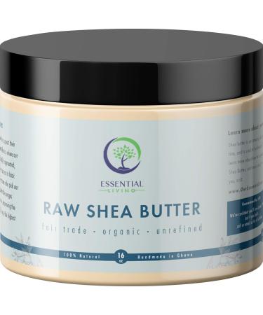 Essential Living: Unrefined Shea Butter - For Raw and Organic Body Butter Body Scrub Lotion Hair Conditioner and Organic Soap Making - 16-oz. Jar - 100% Natural and Fair Trade