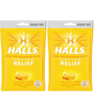 Halls Relief Honey Lemon Sugar Free Cough Drops 25 Drops (Pack of 2) HONEY LEMON 25 Count (Pack of 2)