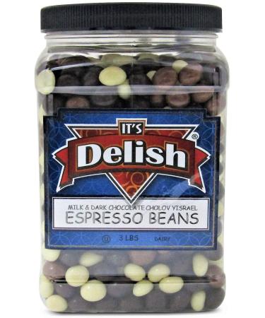3 LB Gourmet Chocolate Covered Espresso Beans Mix | Kosher Dairy | Dark, Milk & White Chocolate | Jumbo Reusable Container | by Its Delish - Buy Online on GoSupps.com
