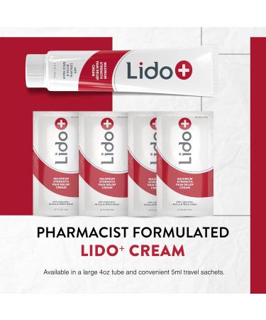 Lido+ Lidocaine Cream | Maximum Strength Pain Relief Cream 4% | 4oz + 4 Sachets | Natural Ingredients for Joint & Muscle Pain | Made in USA - Buy Online on GoSupps.com