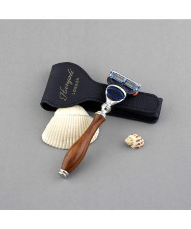 Premium Wooden Men's Razor with 5 Blades & Leather Bag - Ideal for Wet Shaving & Perfect Gift for Men - Buy Online on GoSupps.com