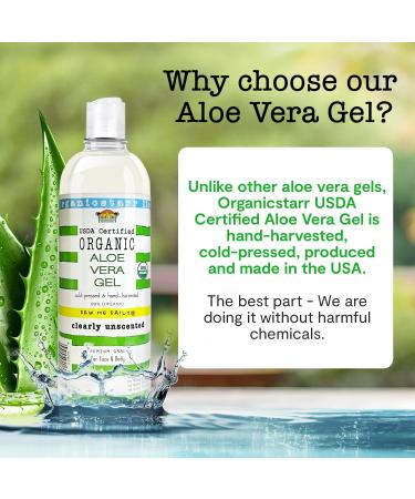 USDA Organic Aloe Vera Gel 12 oz - 100% Pure Cold Pressed Hand Harvested - Skin & Hair Care Sunburn Relief - Chemical-Free Made in USA - Buy Online on GoSupps.com