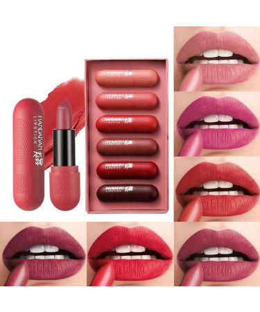 Buy 6 Colors Matte Lipstick Set - Durable Moisturizing Waterproof Lip Gloss for Women | Non-Stick Red Velvet Tint | Perfect Makeup Gift - Buy Online on GoSupps.com