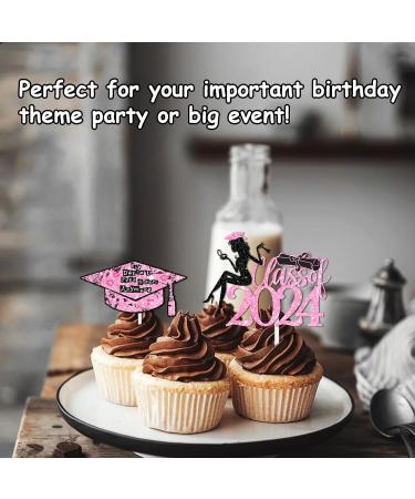 18pcs Pink Glitter Dessert Cupcake Topper Congrats Class of 2024 Theme Decorations Girls College Graduation Party Decor Supplies - Buy Online on GoSupps.com